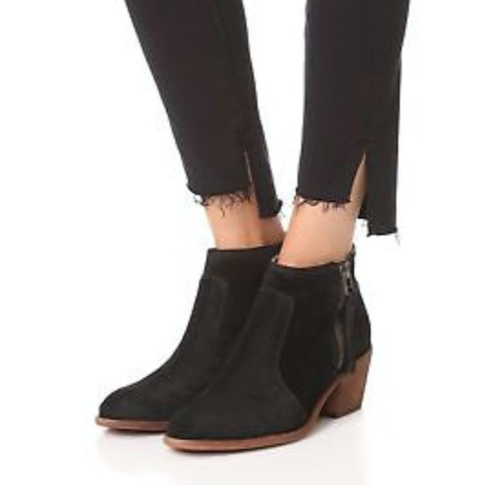 Madewell Black Suede Zip Stacked Heel Booties